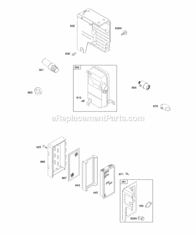 Air Cleaner Exhaust System Diagram and Parts List for  Briggs and Stratton Engine